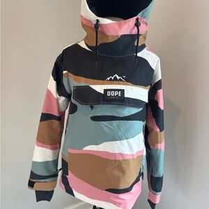 DOPE SNOW Multicolor Puffer Anorak Jacket - Pink, Brown & Blue